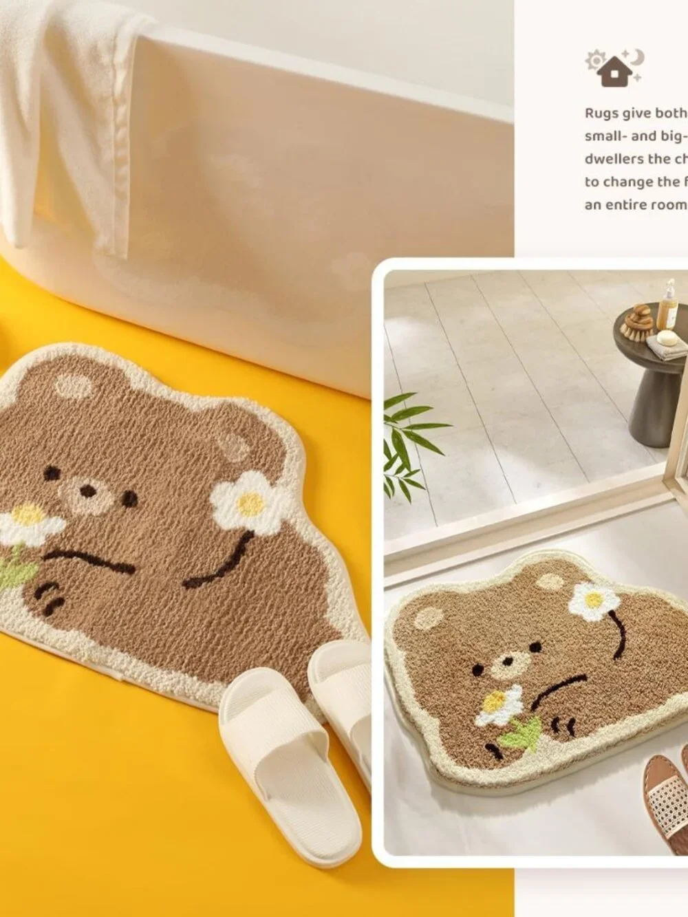 Bear Bathroom Rug Animal Bath Mat, Non-Slip Soft Shower Rug Microfiber Cute Bath